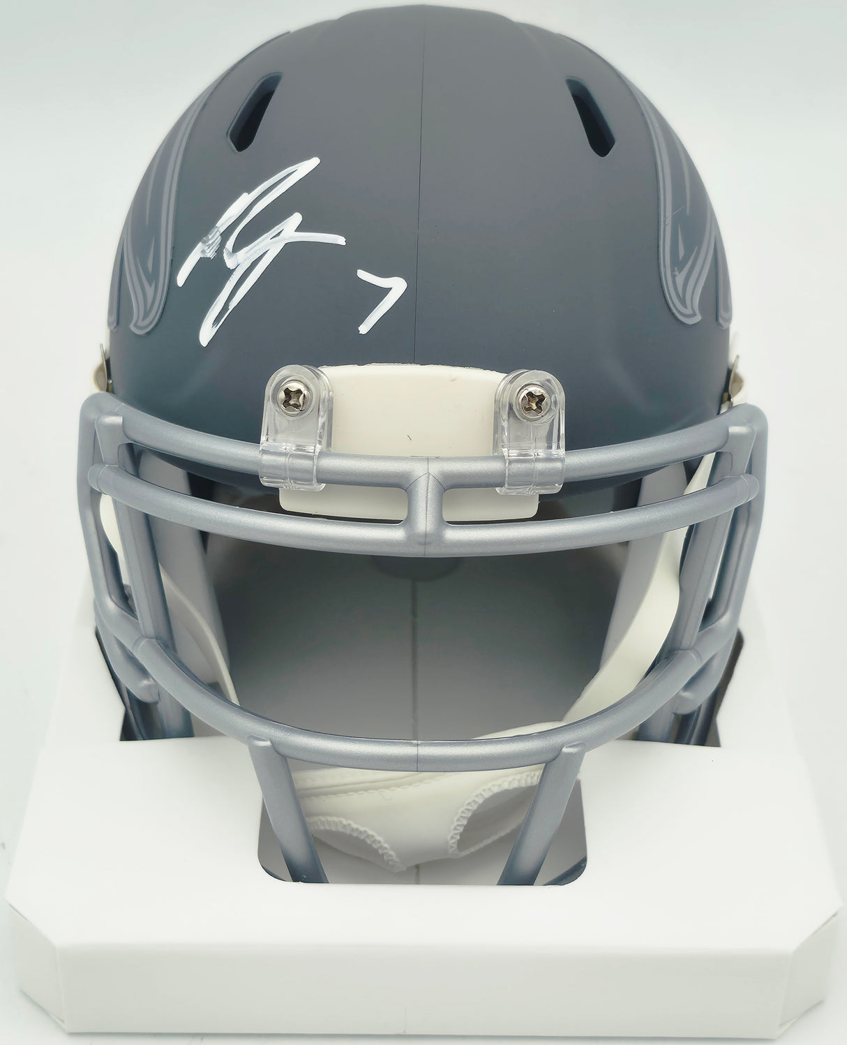 Bijan Robinson Autographed Atlanta Falcons Slate Gray Speed Mini Helmet Beckett BAS Witness #1W878917