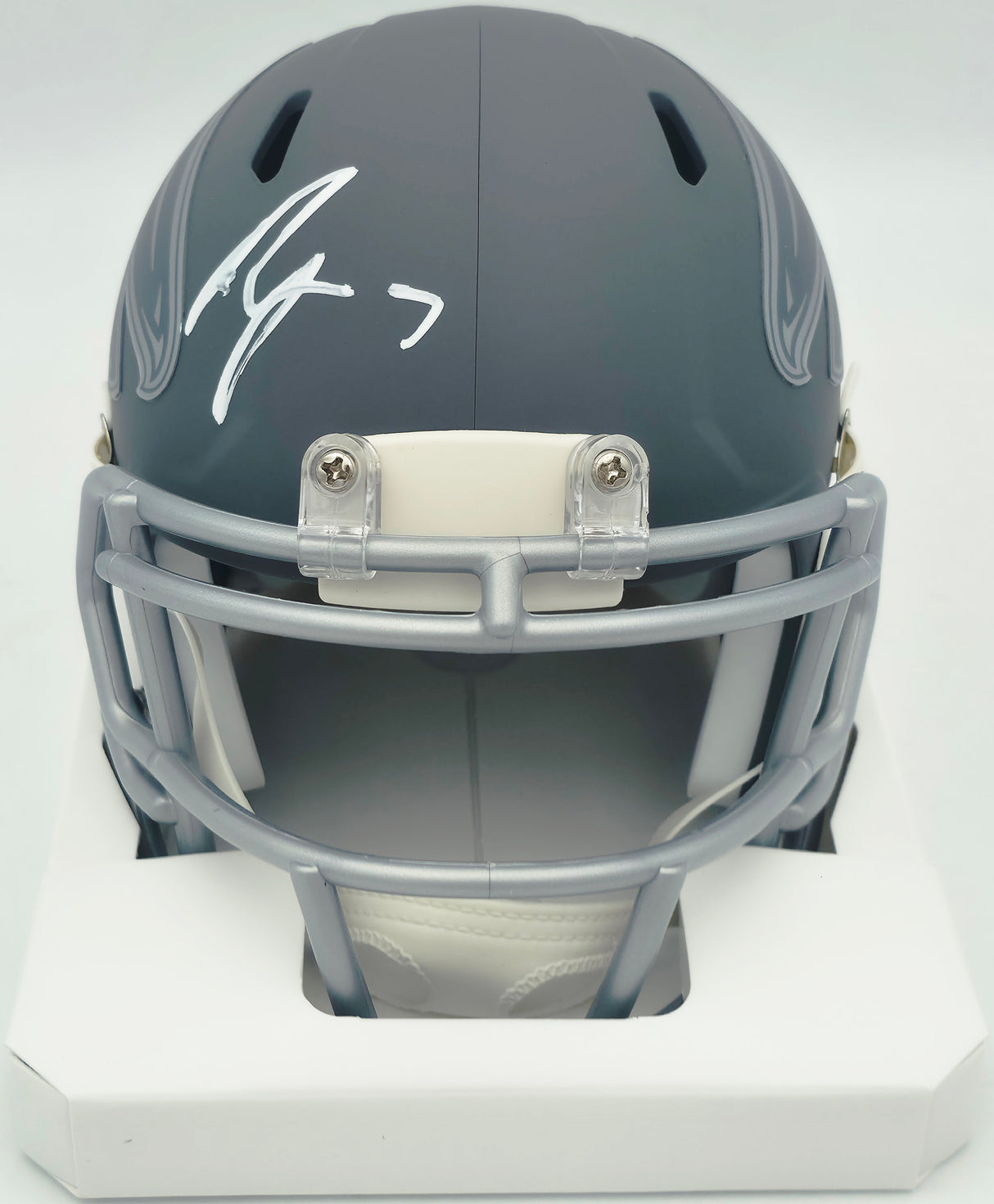 Bijan Robinson Autographed Atlanta Falcons Slate Gray Speed Mini Helmet Beckett BAS Witness #1W878902