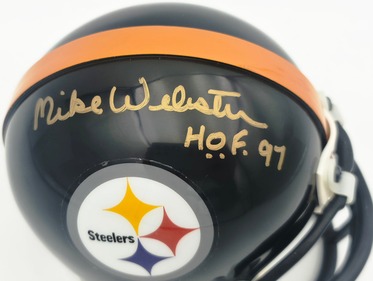 Mike Webster Autographed Pittsburgh Steelers Black Mini Helmet "HOF 97" Beckett BAS QR #BW30762