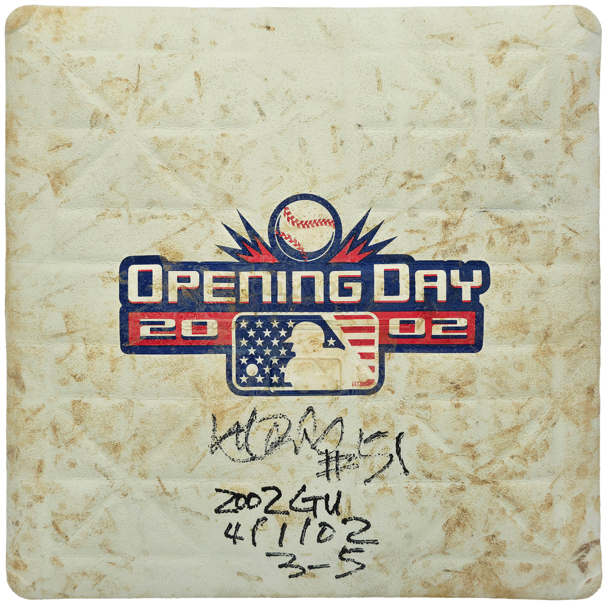 Ichiro Suzuki Autographed Game Used 2002 Opening Day Base Seattle Mariners "2002 GU 4/1/02 & 3-5" Beckett BAS Witness #4W624929
