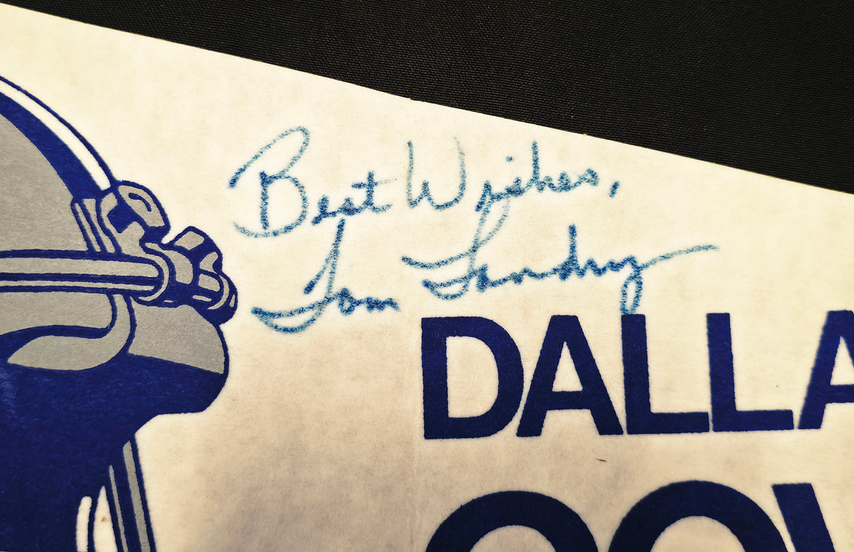 Tom Landry Autographed Dallas Cowboys Pennant "Best Wishes" Beckett BAS QR #BW06396