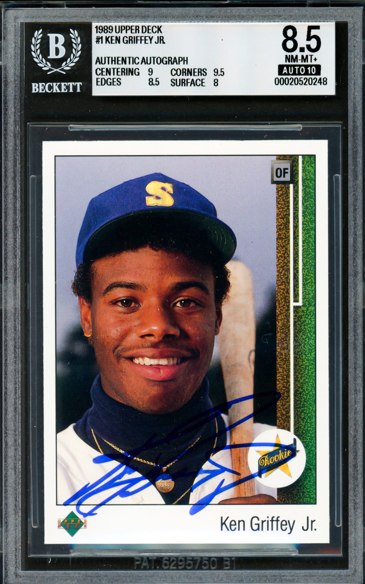 Ken Griffey Jr. Autographed 1989 Upper Deck Rookie Card #1 Seattle Mariners BGS 8.5 Auto Grade Gem Mint 10 Beckett BAS #20520248