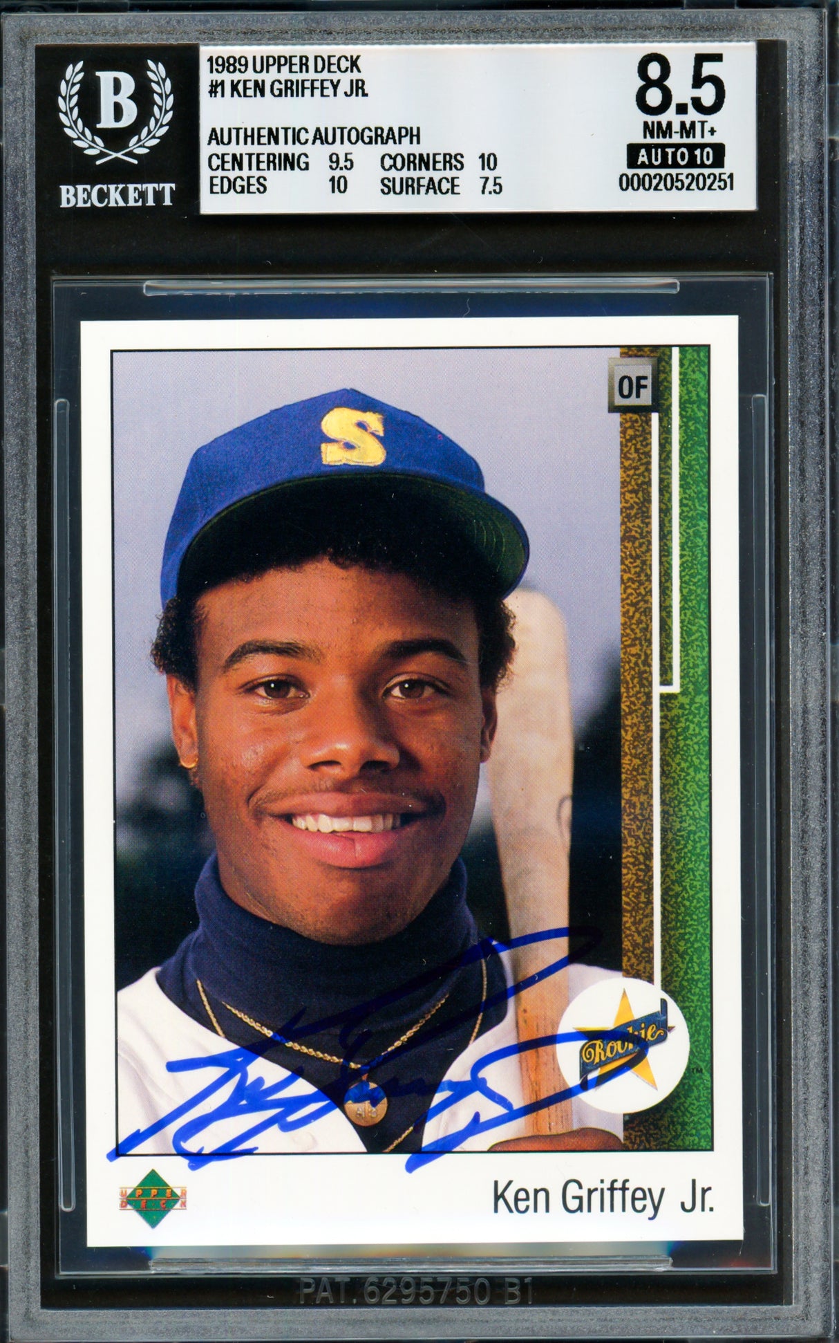 Ken Griffey Jr. Autographed 1989 Upper Deck Rookie Card #1 Seattle Mariners BGS 8.5 Auto Grade Gem Mint 10 Beckett BAS #20520251