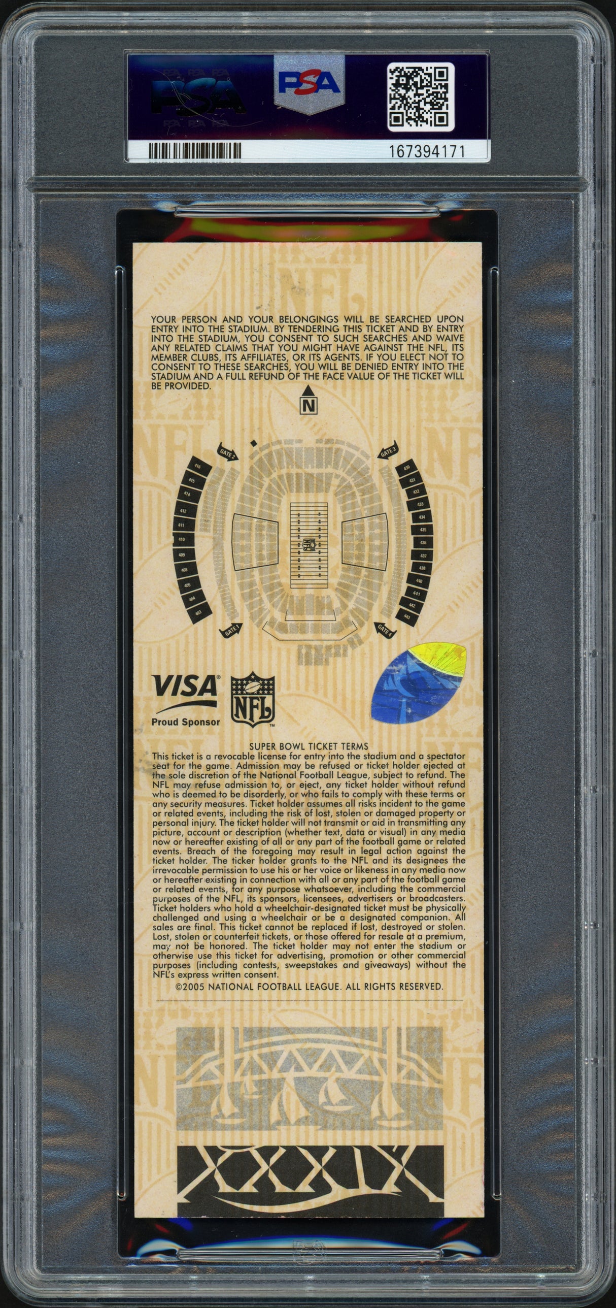 Tom Brady Autographed 2005 Super Bowl XXXIX Full Ticket New England Patriots PSA 6 Auto Grade Gem Mint 10 PSA/DNA #167394171