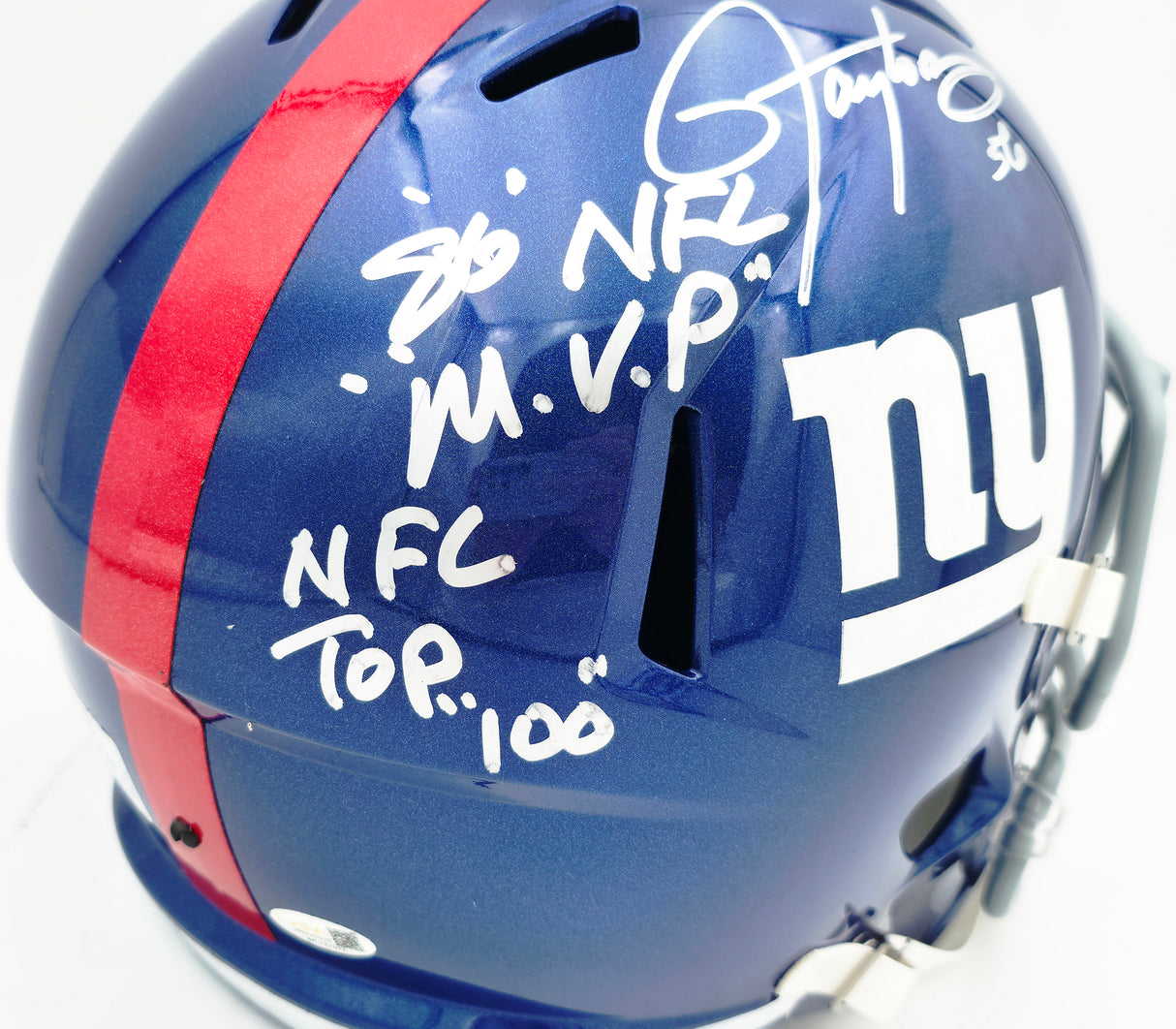 Lawrence Taylor Autographed New York Giants Blue Full Size Speed Replica Helmet "86 NFL MVP & Top 100" JSA Witness #WC177013