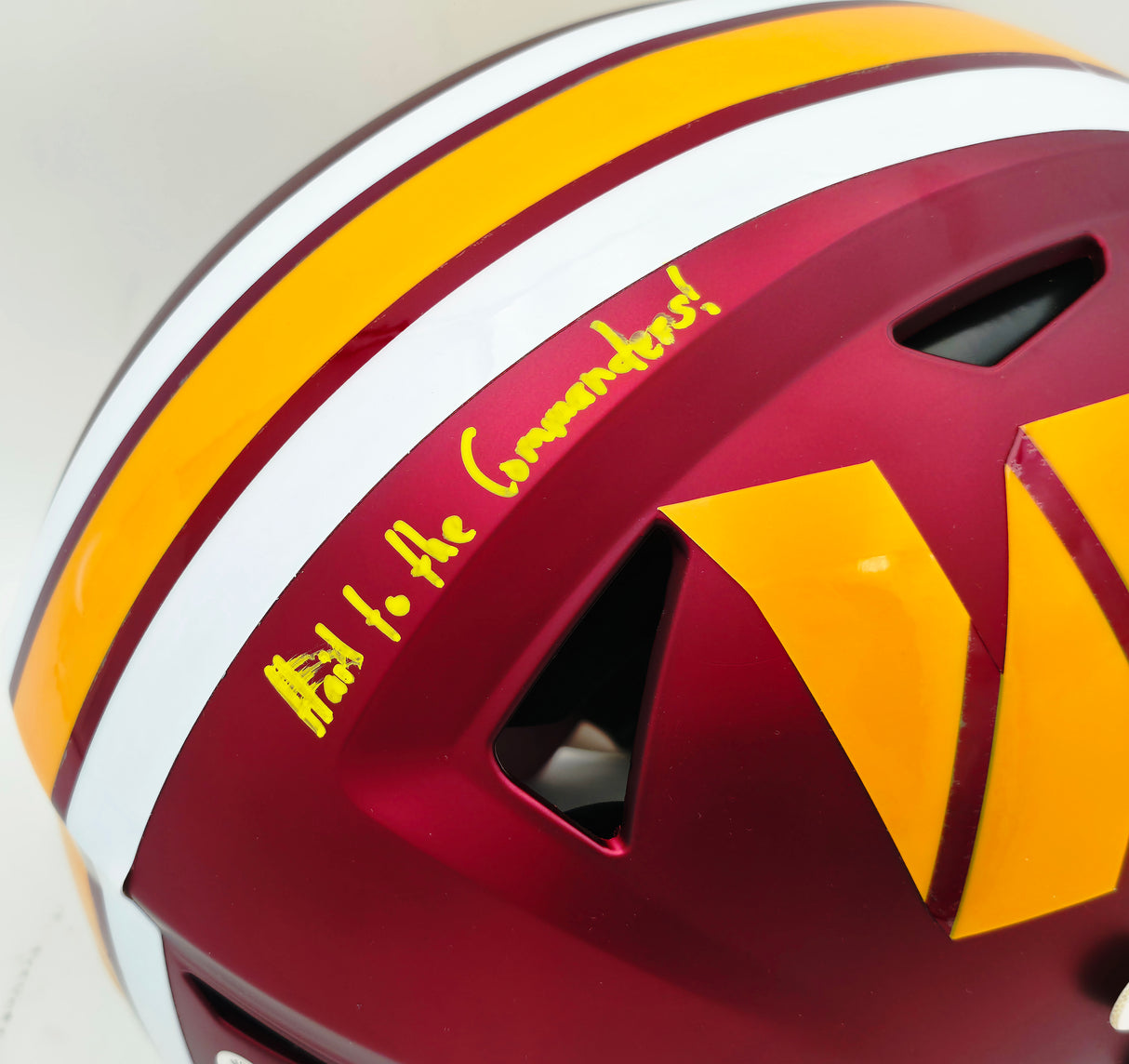 Mike Sainristil Autographed Washington Commanders Flash Red Full Size SpeedFlex Authentic Helmet "Hail to the Commanders! Frozone!" (Smudged) Beckett BAS Witness #WU36077
