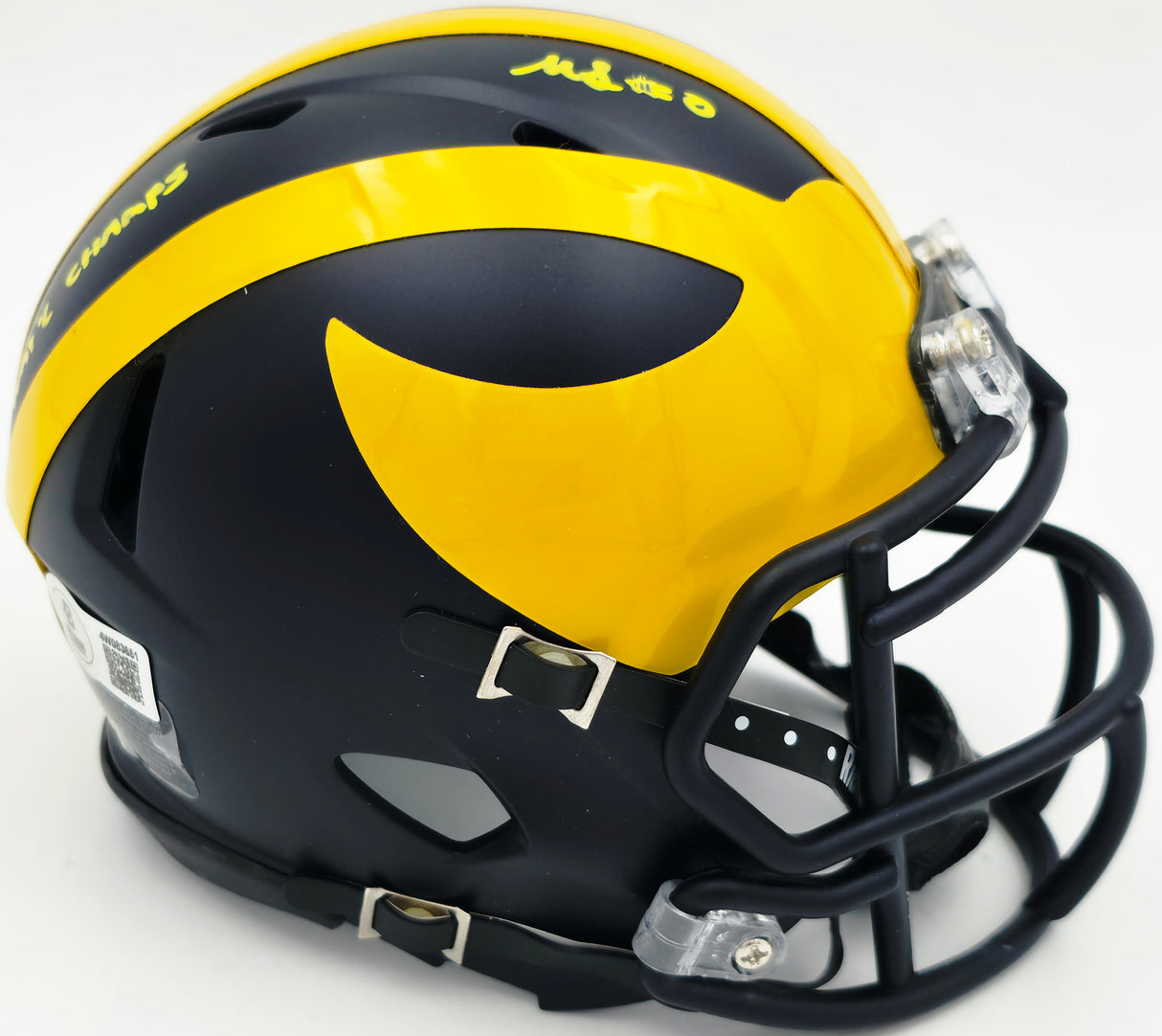 Mike Sainristil Autographed Michigan Wolverines Black Speed Mini Helmet "23 Nat'l Champs" Beckett BAS Witness #4W083651