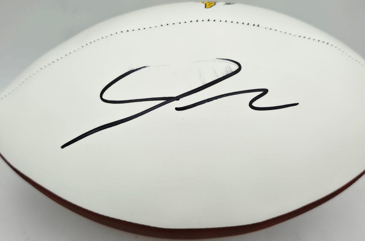 Jordan Addison Autographed Minnesota Vikings White Logo Football (Smudged) Beckett BAS QR #BW00985