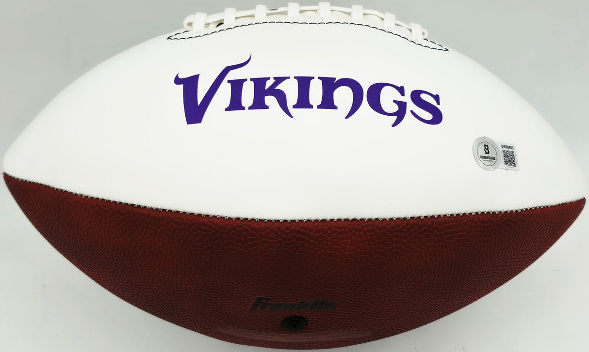 Jordan Addison Autographed Minnesota Vikings White Logo Football (Smudged) Beckett BAS QR #BW00985