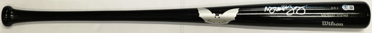 Michael Young Autographed Game Issued Sam KB1 Baseball Bat Texas Rangers Beckett BAS QR #BX67612