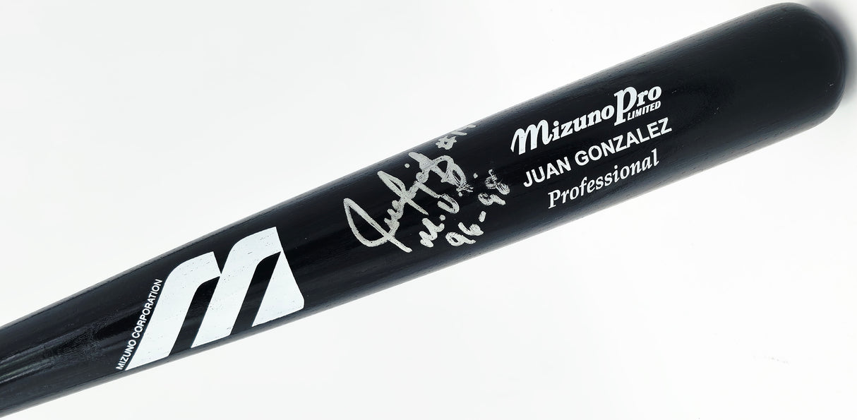 Juan Gonzalez Autographed Game Issued Mizuno Baseball Bat Texas Rangers Beckett BAS QR #BX67611