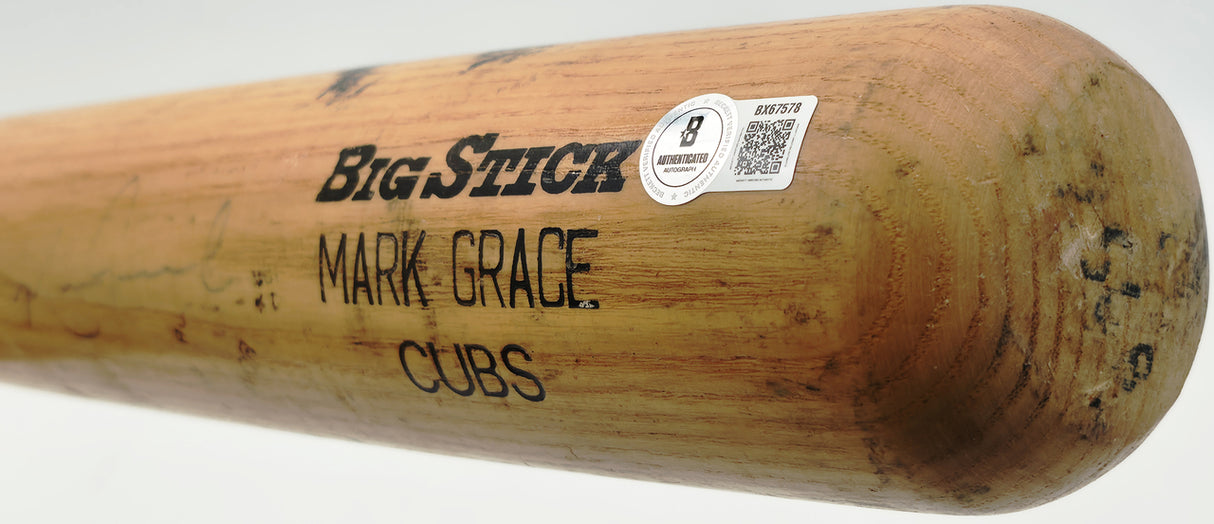 Mark Grace Autographed Game Used Uncracked Rawlings 256B Baseball Bat Chicago Cubs Beckett BAS QR #BX67578