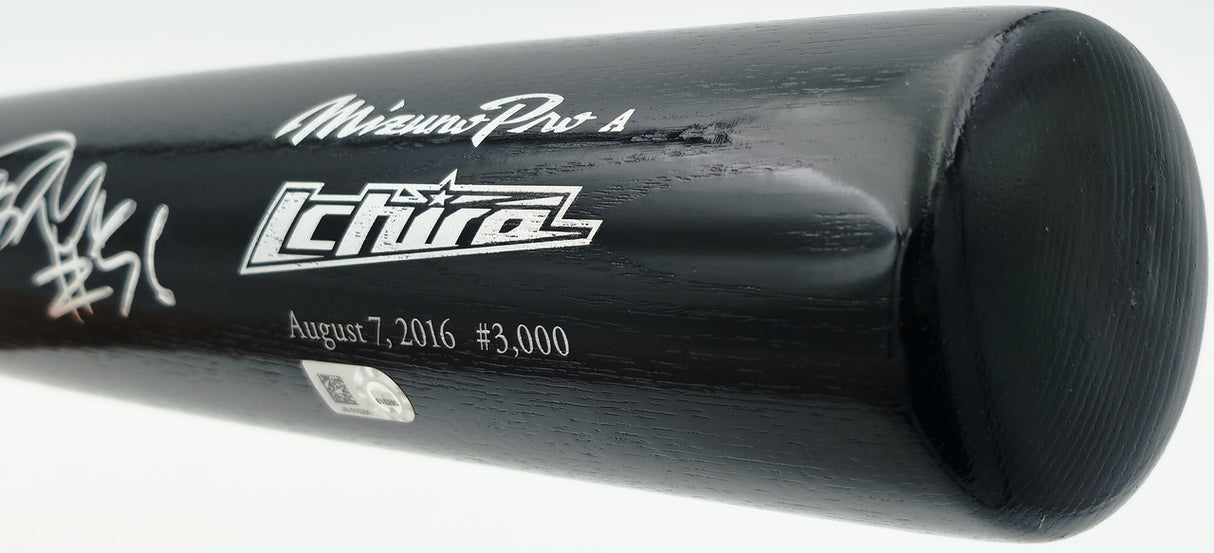 Ichiro Suzuki Autographed Black Mizuno 3000th Hit Baseball Bat Miami Marlins "#51" "8/7/16" MLB Holo #JB615295