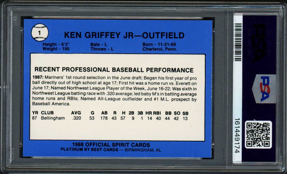 Ken Griffey Jr. Autographed 1988 Best Platinum San Bernardino Spirit Rookie Card #1 PSA 5 Auto Grade Gem Mint 10 PSA/DNA #161449174