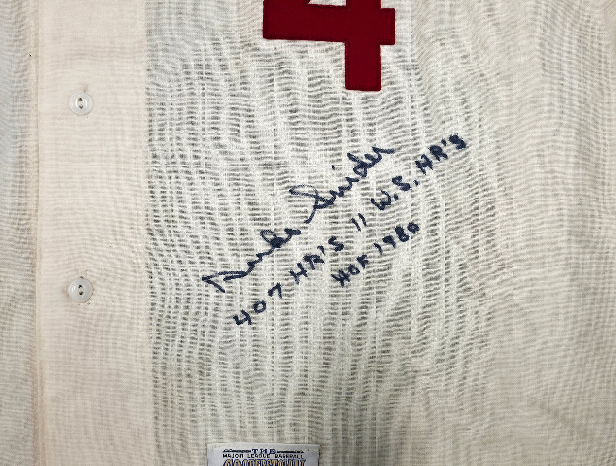 Brooklyn Dodgers Duke Snider Autographed Cream Mitchell & Ness Stat Jersey "407 HR's, 11 WS HR's & HOF 1980" Beckett BAS QR #BW06393
