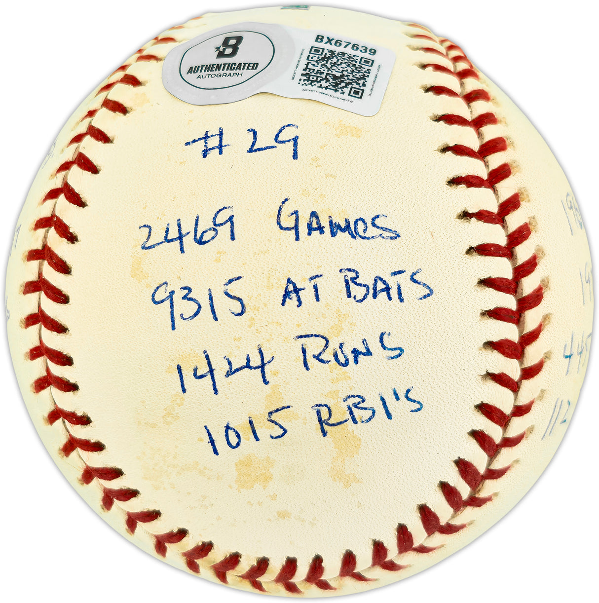 Rod Carew Autographed Official MLB Baseball Minnesota Twins, Los Angeles Angels With 18 Stats Beckett BAS QR #BX67639