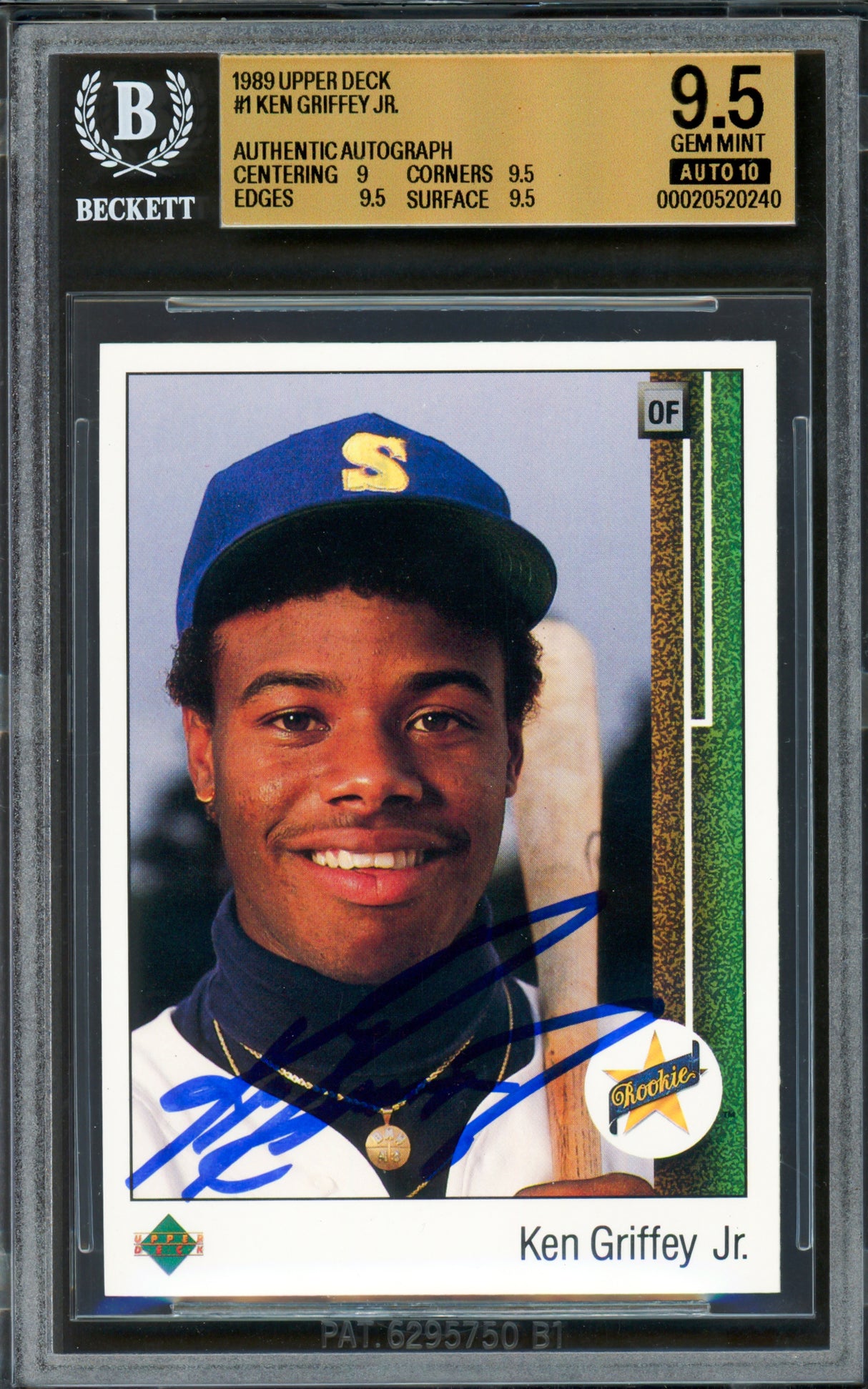 Ken Griffey Jr. Autographed 1989 Upper Deck Rookie Card #1 Seattle Mariners BGS 9.5 Auto Grade Gem Mint 10 Beckett BAS #20520240