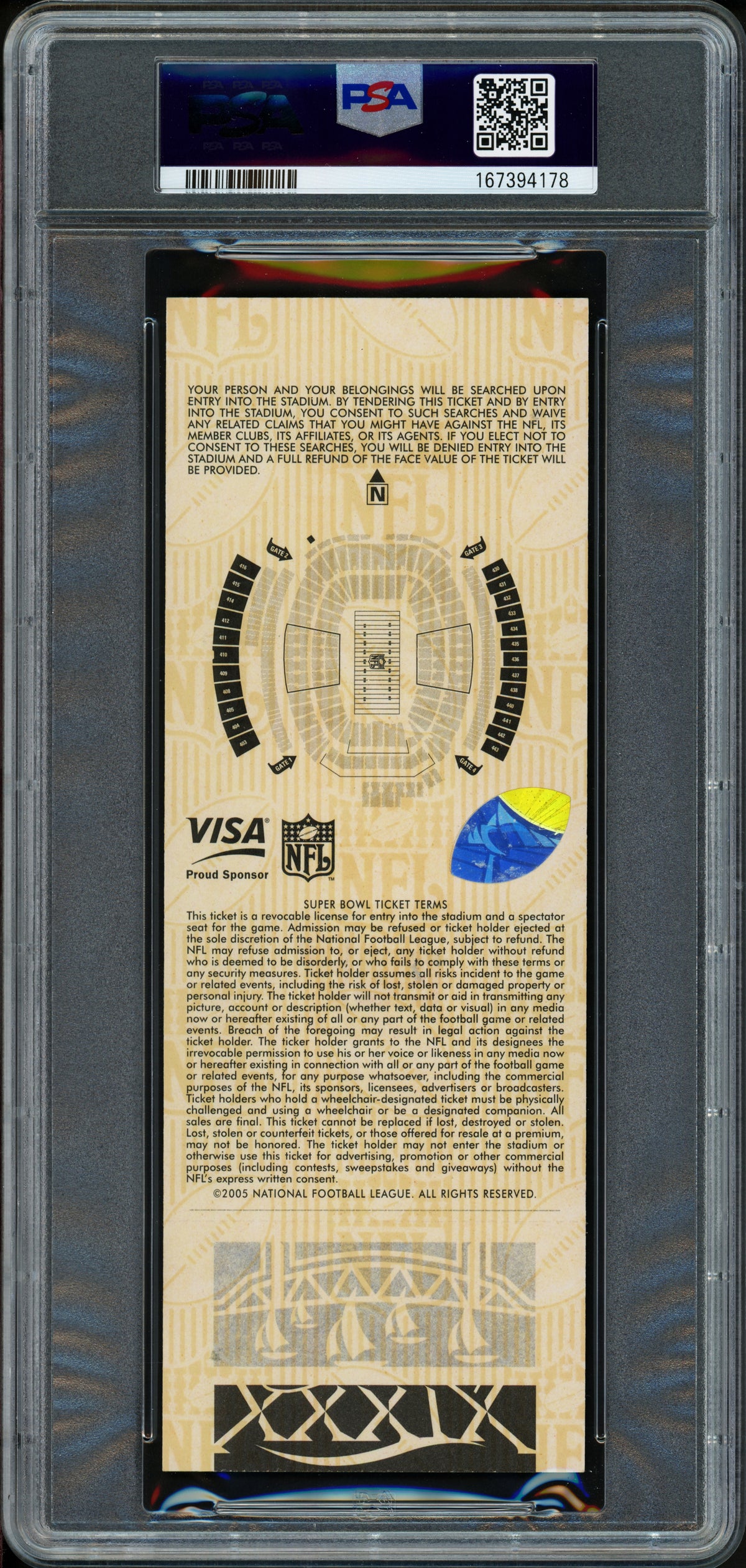 Tom Brady Autographed 2005 Super Bowl XXXIX Full Ticket New England Patriots PSA 9 Auto Grade Gem Mint 10 PSA/DNA #167394178