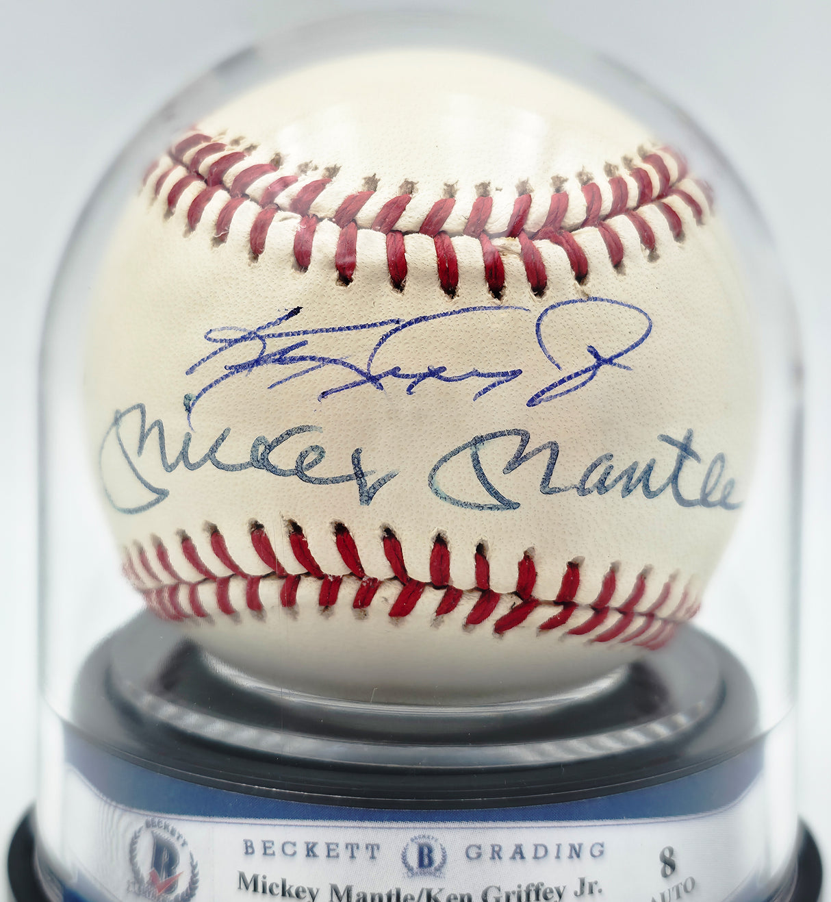 Mickey Mantle & Ken Griffey Jr. Autographed Official AL Baseball Auto Grade Near Mint/Mint 8 Beckett BAS #20779705