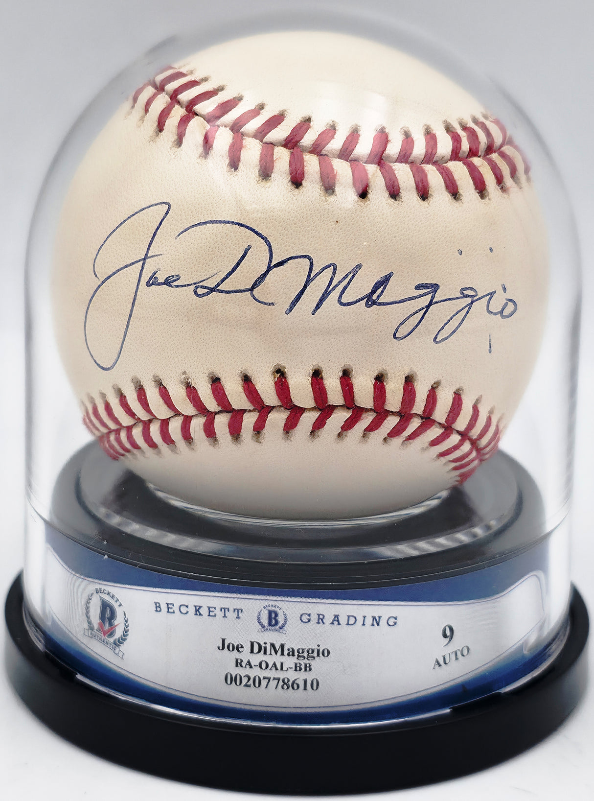 Joe Dimaggio Autographed Official AL Baseball New York Yankees Auto Grade Mint 9 Beckett BAS #20778610