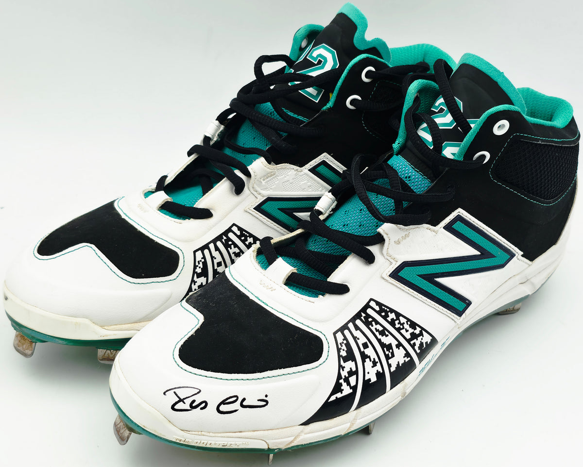 Robinson Cano Autographed Game Used White & Teal New Balance Cleats (Dual Signed) Seattle Mariners Size 13 PSA/DNA #7A96575 & 7A96576