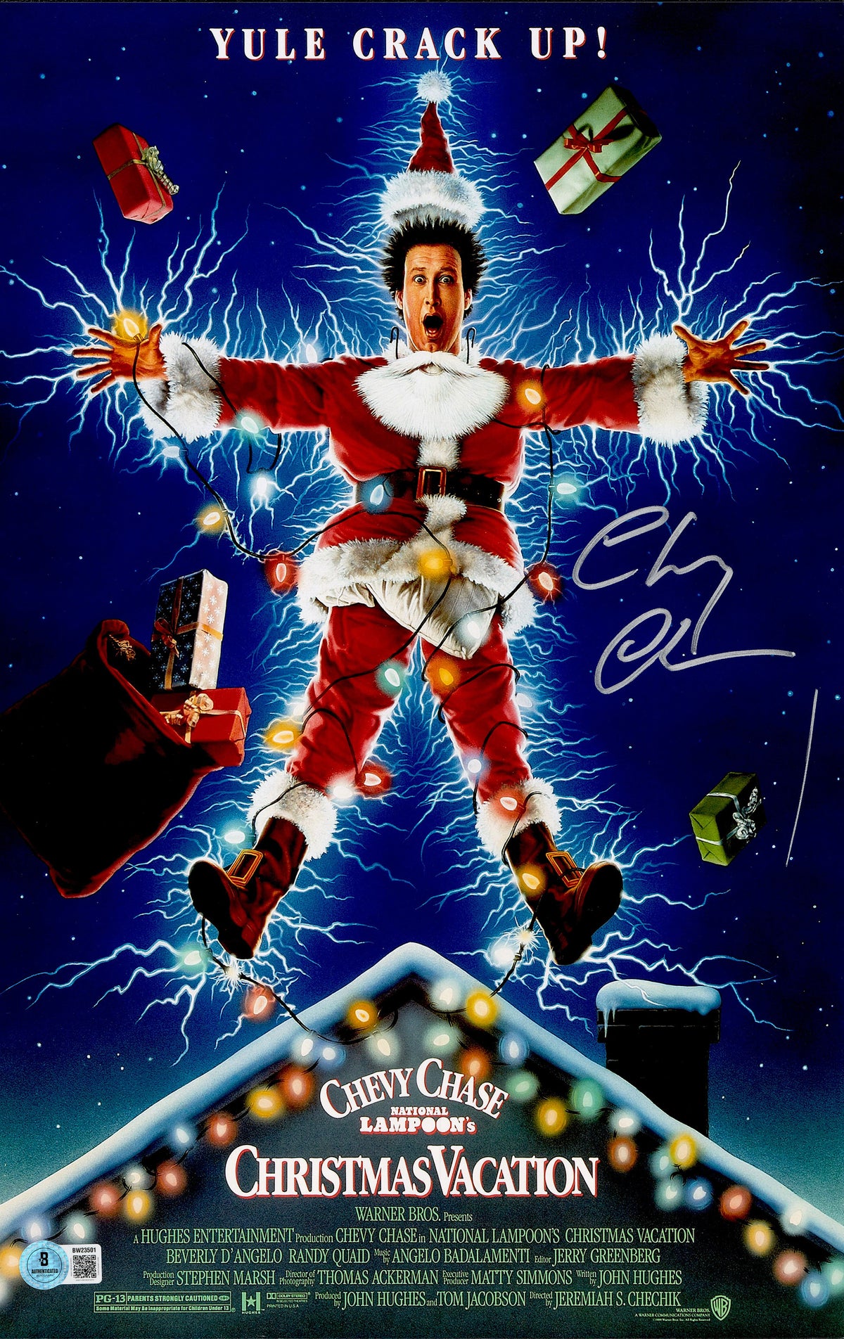 Chevy Chase Autographed 11x17 Christmas Vacation Movie Poster Clark Griswold Beckett BAS QR #BW23501