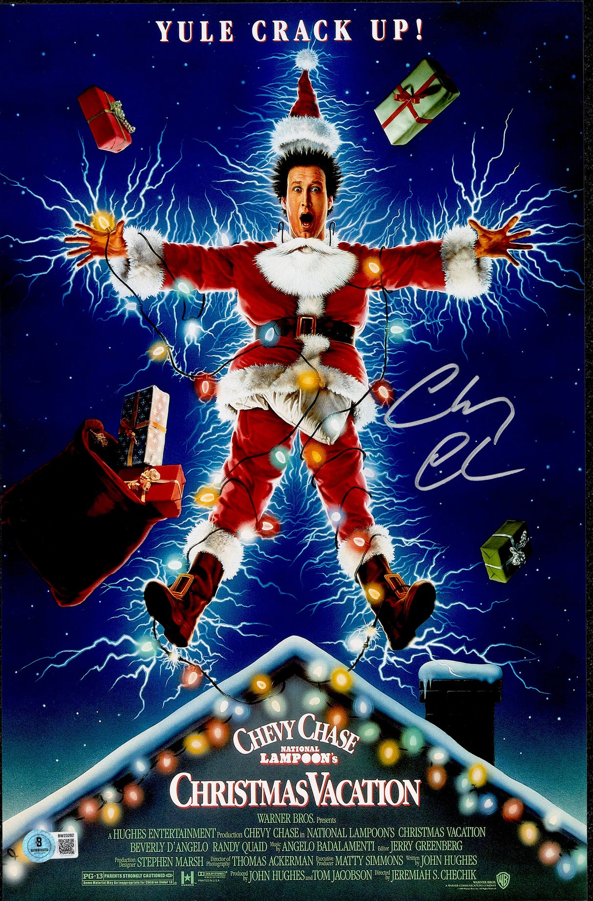 Chevy Chase Autographed 11x17 Christmas Vacation Movie Poster Clark Griswold Beckett BAS QR #BW23202