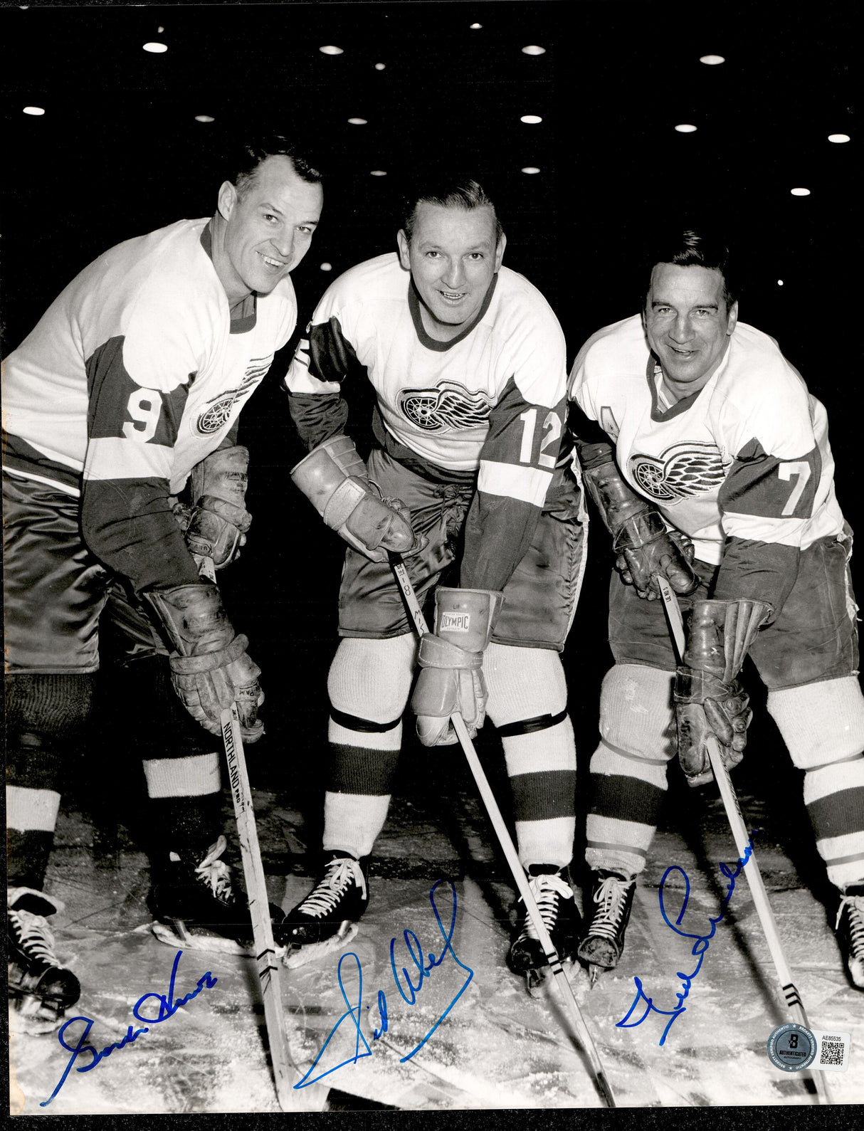 Gordie Howe, Sid Abel & Ted Lindsay Autographed 11x14 Photo Detroit Red Wings Production Line Beckett BAS #AE85535