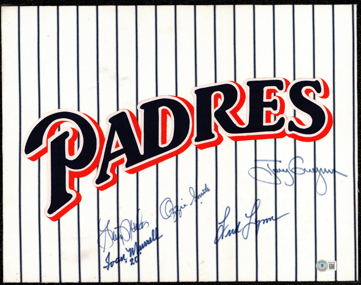 1990 San Diego Padres Autographed San Diego Padres Jersey Display With 5 Signatures Including Tony Gwynn Beckett BAS #AC56189