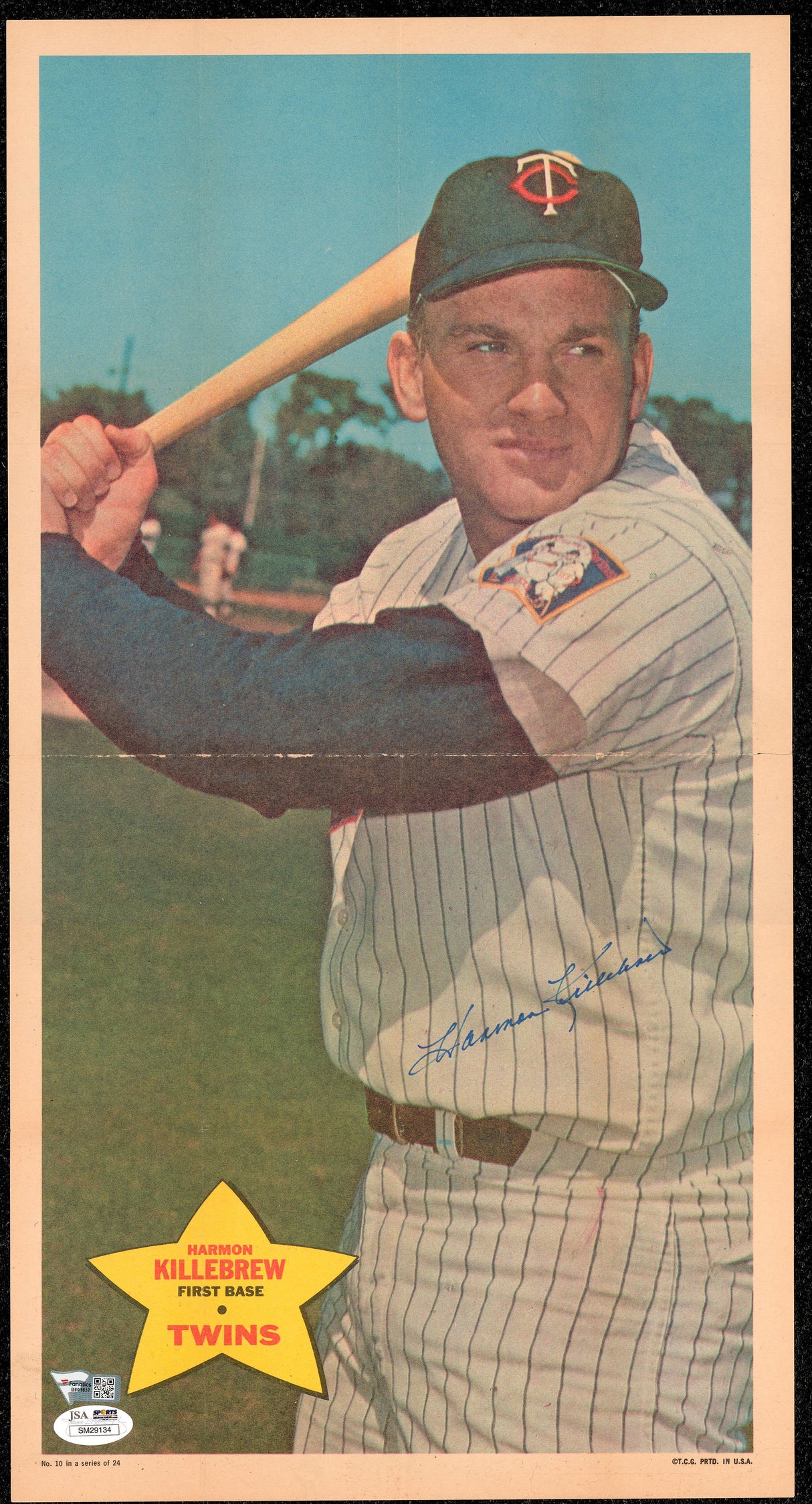 Harmon Killebrew Autographed 1968 Topps Poster Minnesota Twins (Damaged) JSA #SM29134