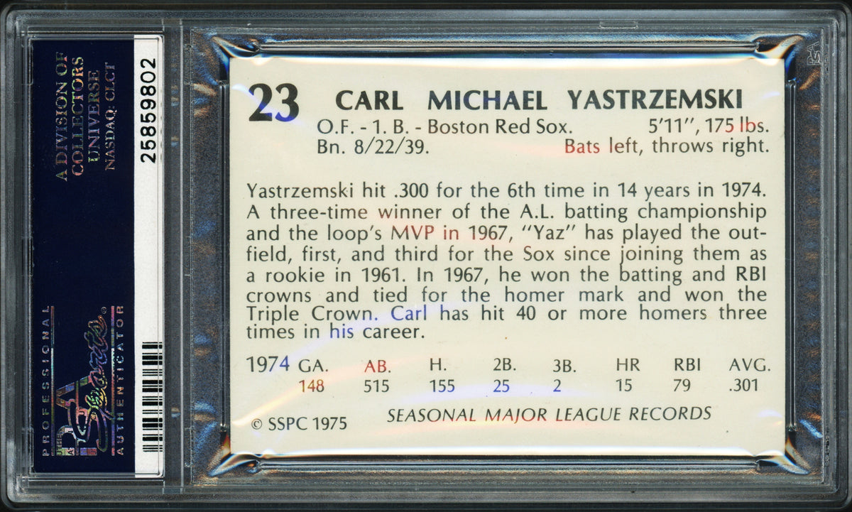 Carl Yastrzemski Autographed 1975 SSPC Superstars Card #23 Boston Red Sox PSA/DNA #25859802