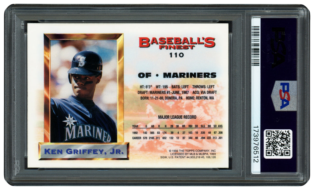 Ken Griffey Jr. Autographed 1993 Topps Finest Refractor Card #110 Seattle Mariners PSA 8 Auto Grade Gem Mint 10 PSA/DNA #173976512