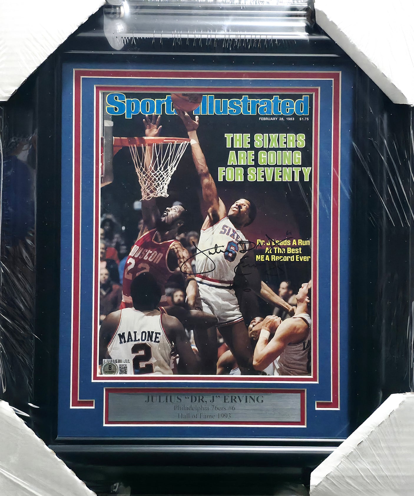 Julius "Dr. J" Erving Autographed Framed 8x10 Sports Illustrated Cover Philadelphia 76ers Beckett BAS QR #BS36730