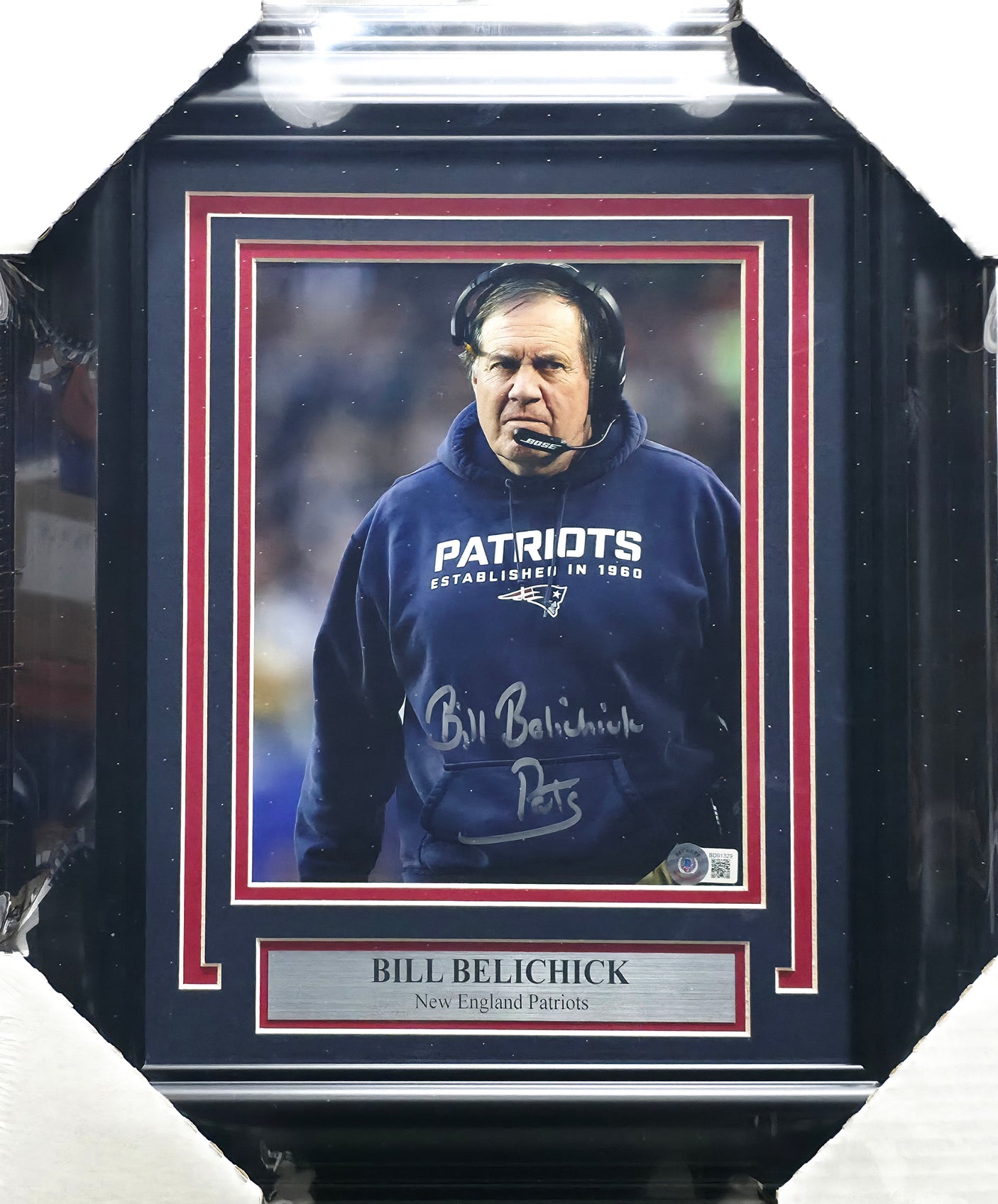 Bill Belichick Autographed Framed 8x10 Photo New England Patriots Beckett BAS QR #BD91329
