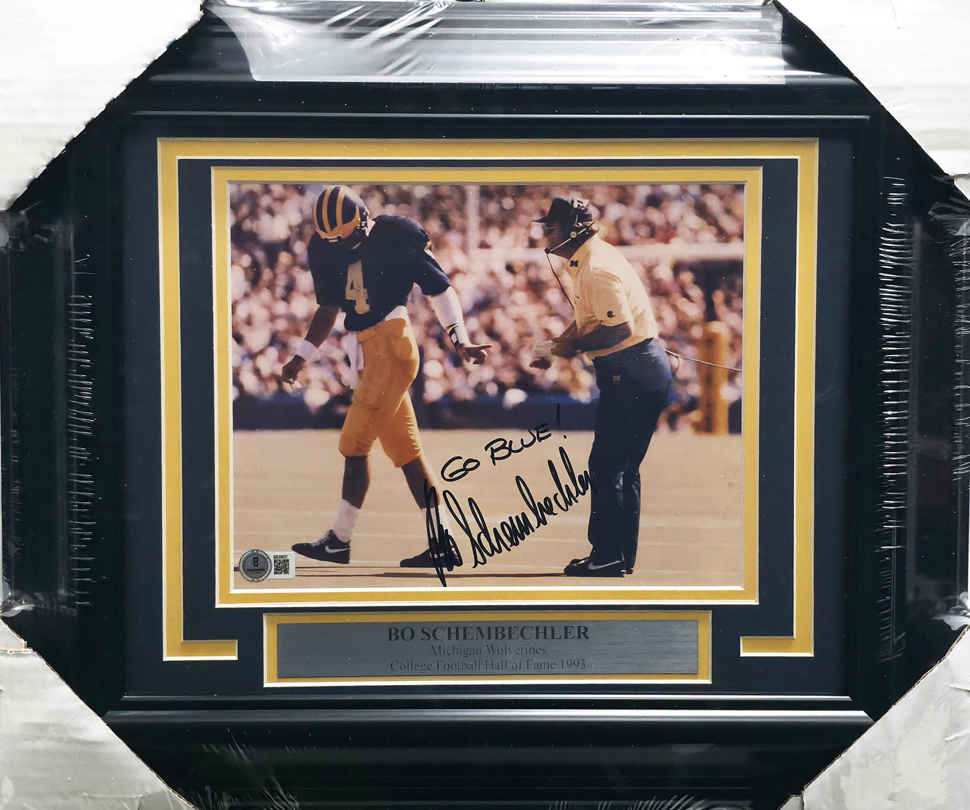 Bo Schembechler Autographed Framed 8x10 Photo Michigan Wolverines "Go Blue!" Beckett BAS QR #BS30637