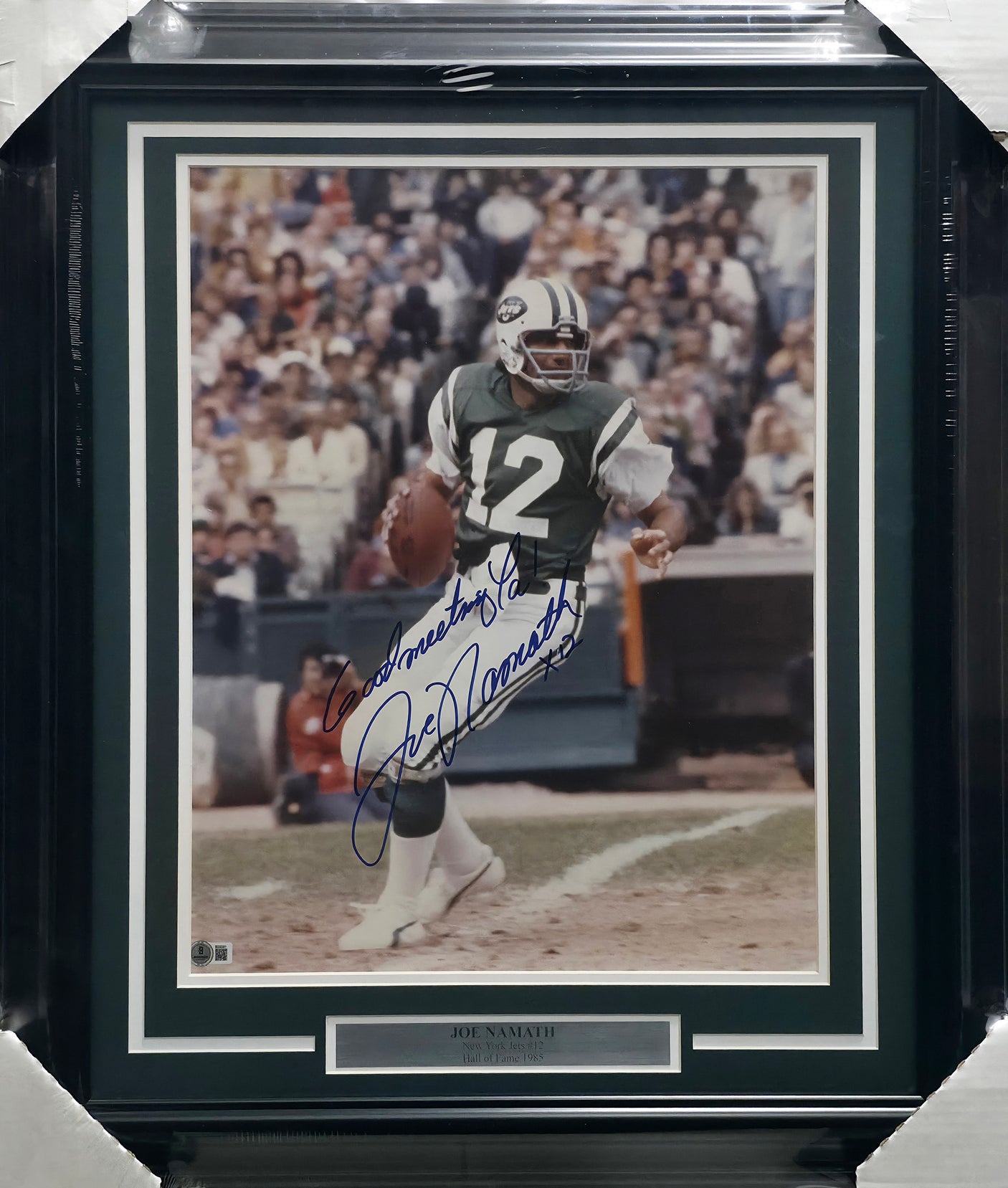 Joe Namath Autographed Framed 16x20 Photo New York Jets Beckett BAS QR #BS30381