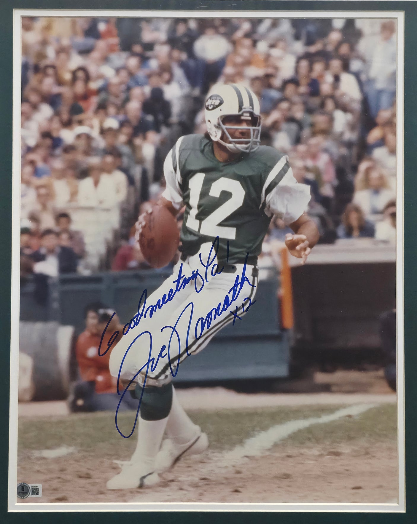 Joe Namath Autographed Framed 16x20 Photo New York Jets Beckett BAS QR #BS30381