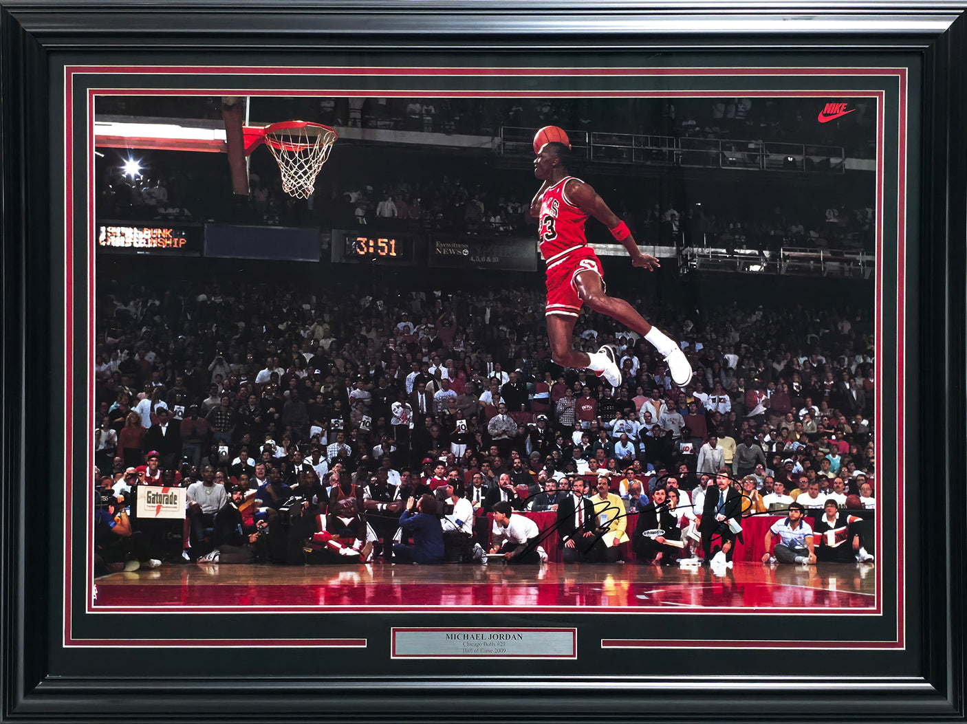 Michael Jordan Autographed Framed Nike Slam Dunk Contest 32x43 Poster Photo Chicago Bulls UDA Holo #SHO30819