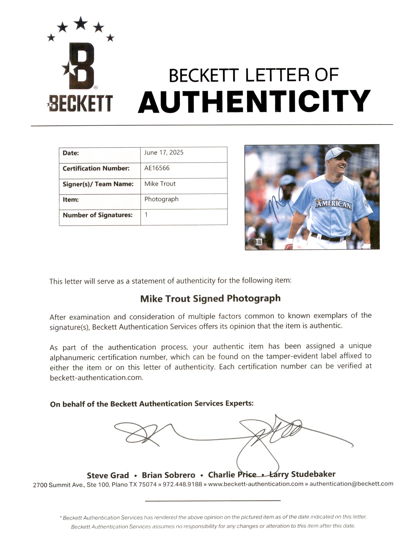 Mike Trout Autographed Framed 8x10 Photo California Angels Beckett BAS QR #BS36860
