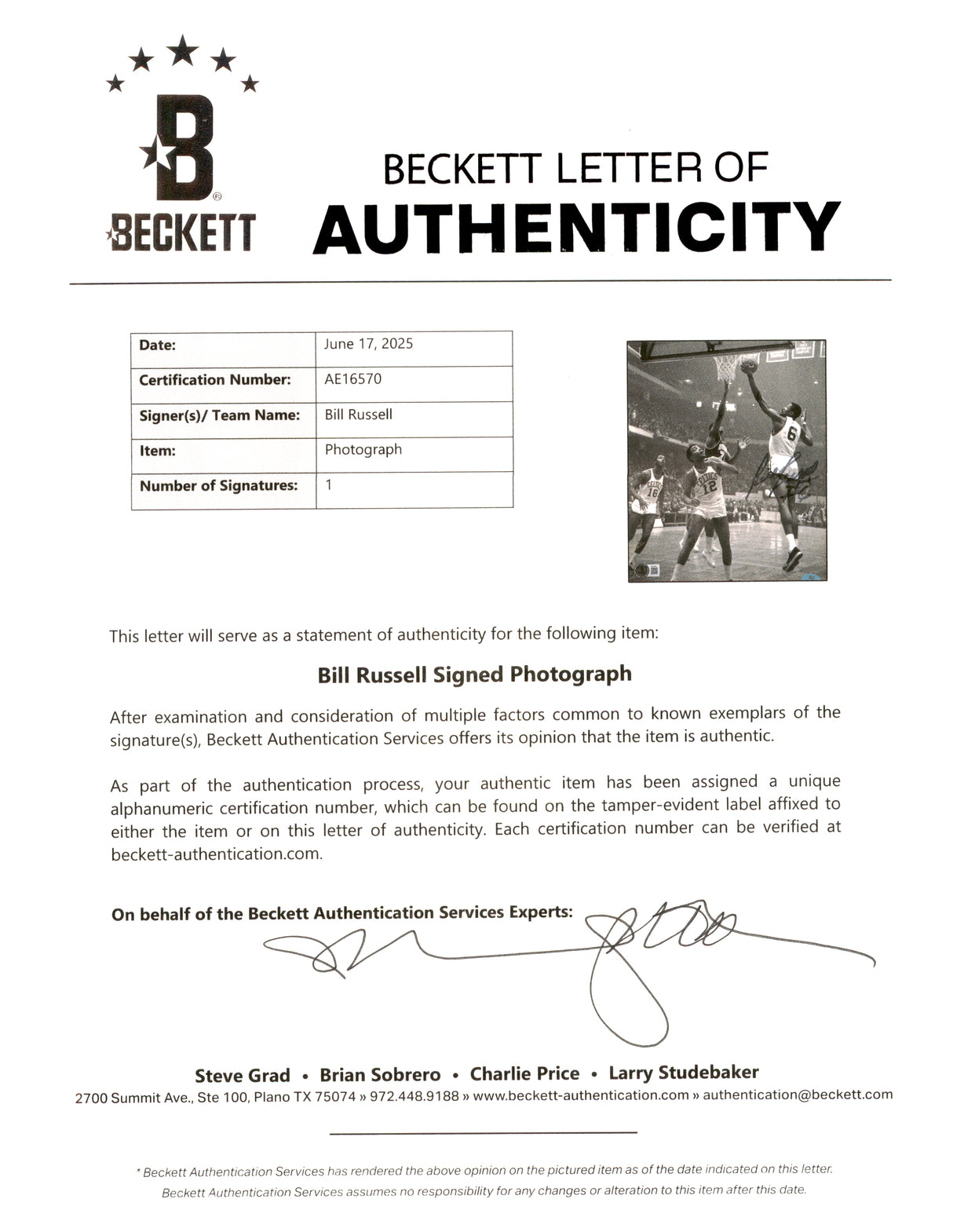 Bill Russell Autographed Framed 8x10 Photo Boston Celtics Beckett BAS #AE16570