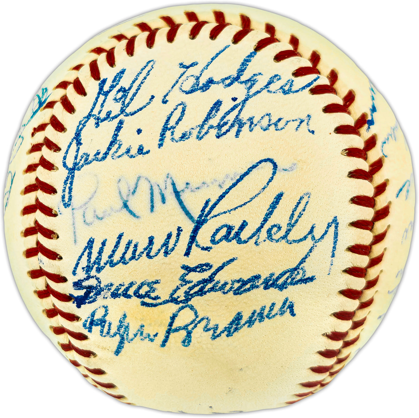 1949 Brooklyn Dodgers Autographed Official Frick NL Baseball PSA 7 Auto Grade 7 "With 23 Signatures Including Jackie Robinson & Roy Campanella" JSA & PSA/DNA #AD07506