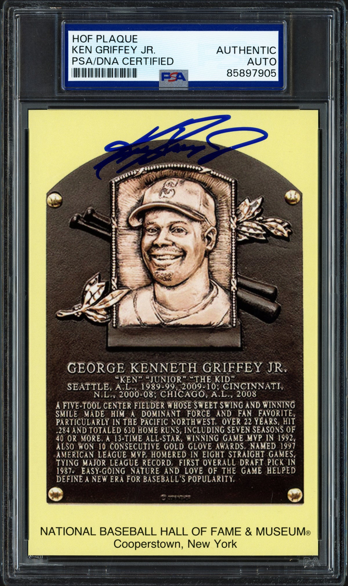 Ken Griffey Jr. Autographed Hall of Fame HOF Plaque Postcard Seattle Mariners PSA/DNA #85897905