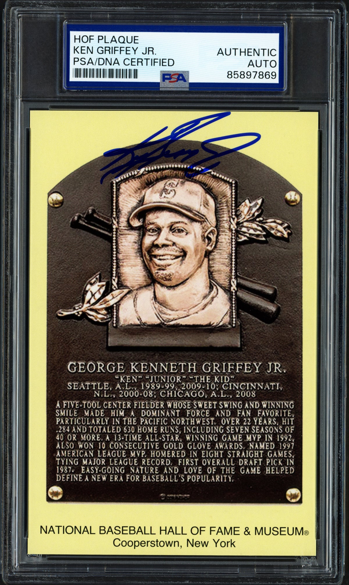 Ken Griffey Jr. Autographed Hall of Fame HOF Plaque Postcard Seattle Mariners PSA/DNA #85897869