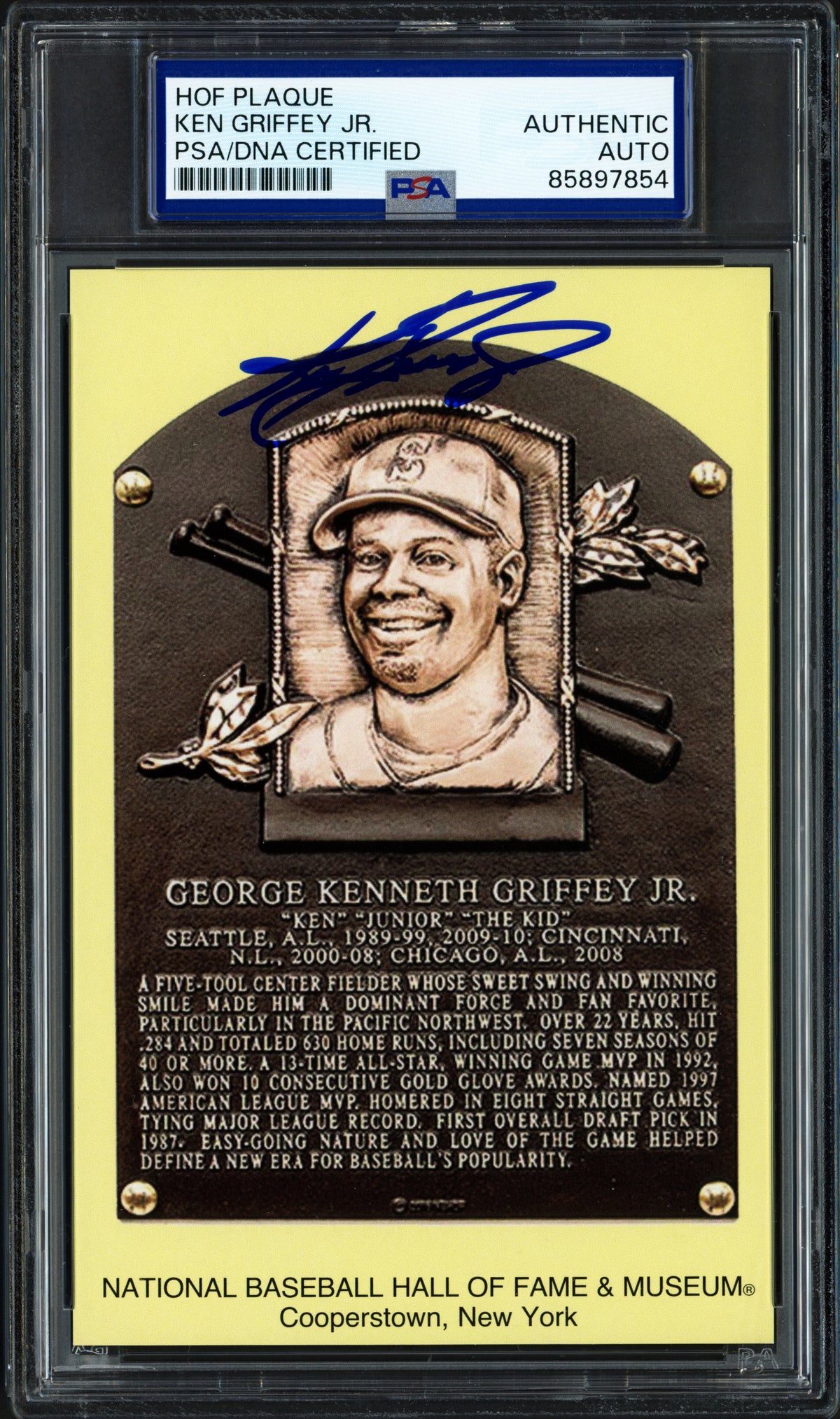 Ken Griffey Jr. Autographed Hall of Fame HOF Plaque Postcard Seattle Mariners PSA/DNA #85897854