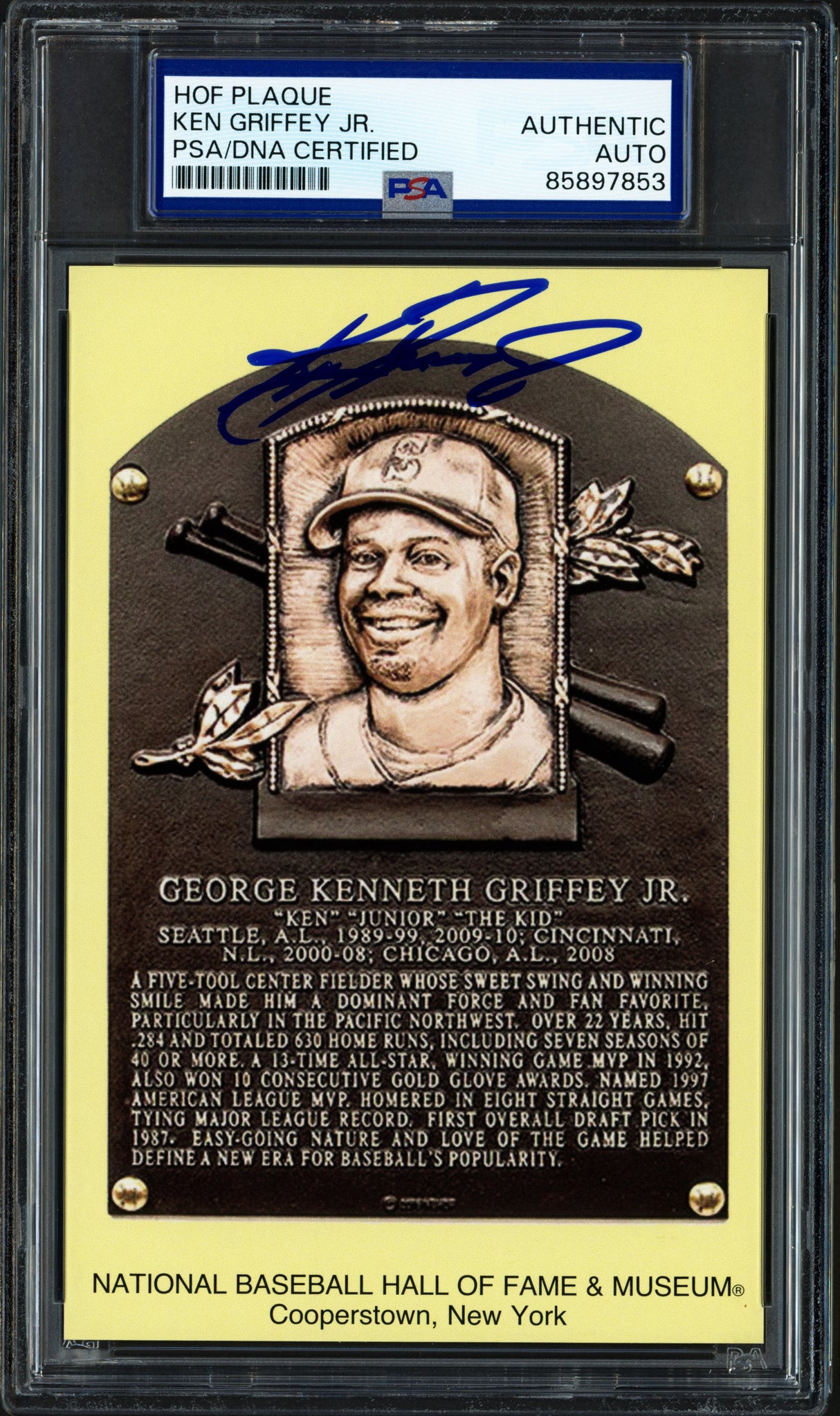 Ken Griffey Jr. Autographed Hall of Fame HOF Plaque Postcard Seattle Mariners PSA/DNA #85897853