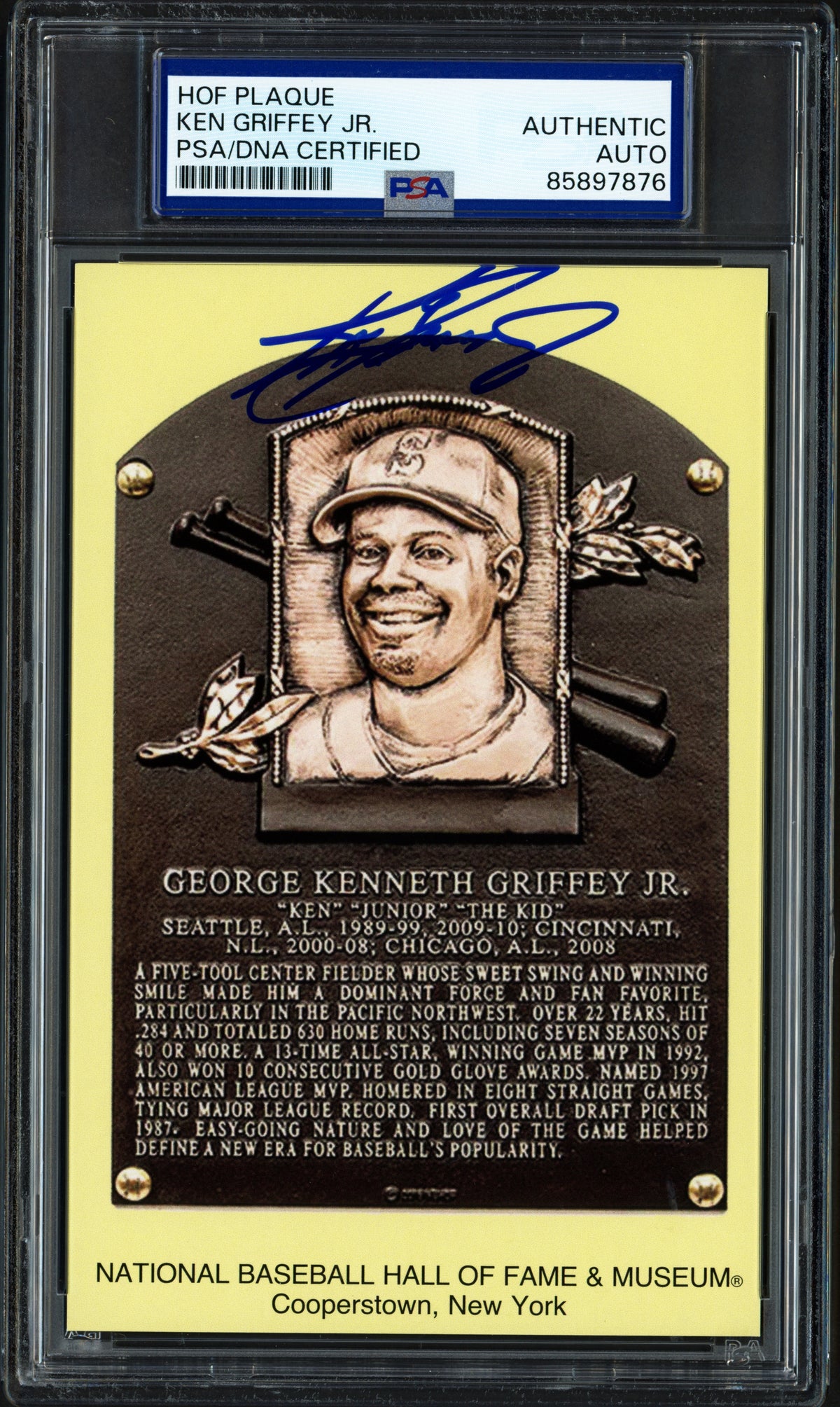 Ken Griffey Jr. Autographed Hall of Fame HOF Plaque Postcard Seattle Mariners PSA/DNA #85897876