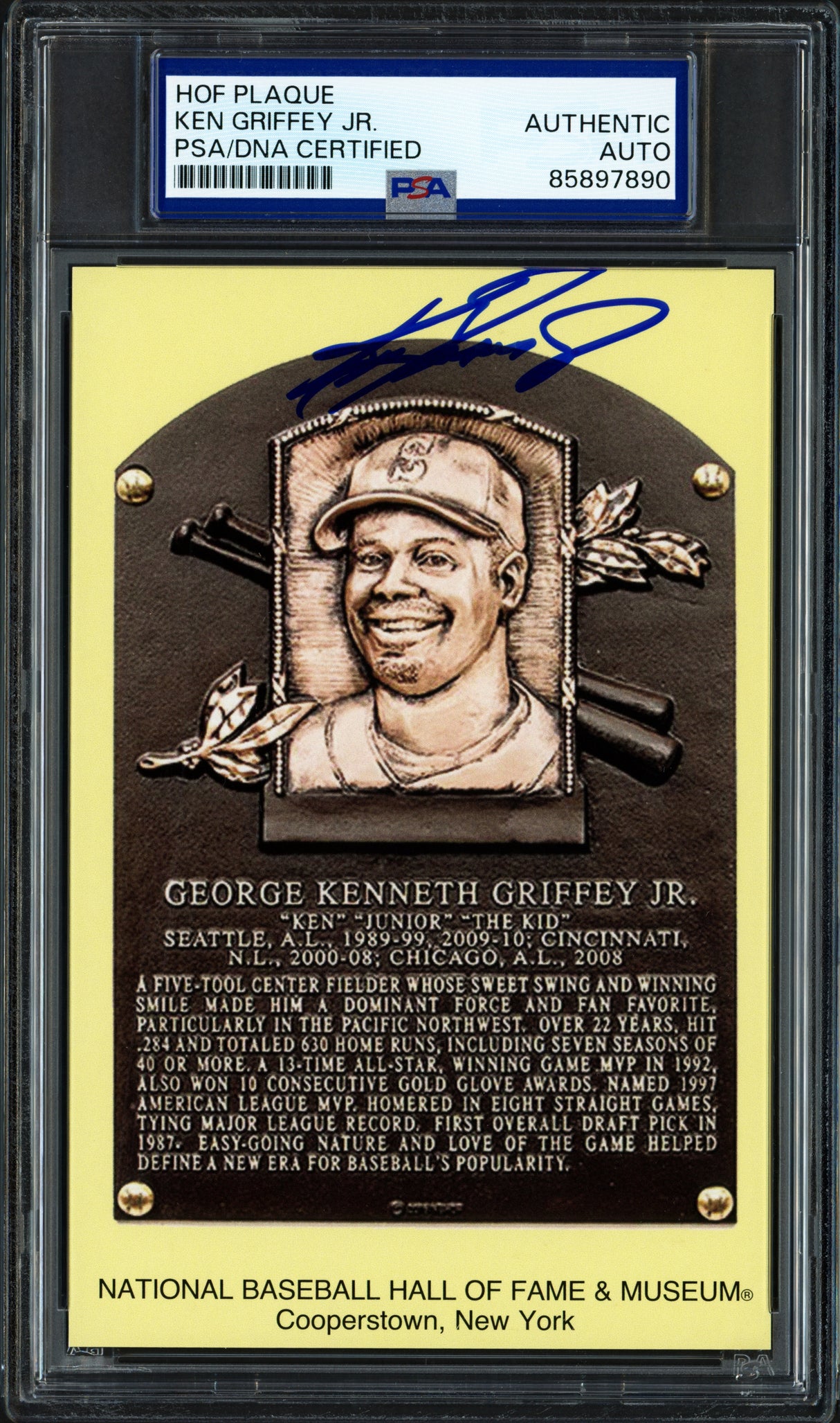 Ken Griffey Jr. Autographed Hall of Fame HOF Plaque Postcard Seattle Mariners PSA/DNA #85897890