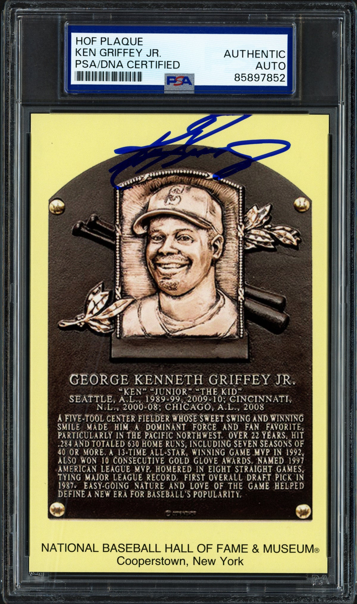 Ken Griffey Jr. Autographed Hall of Fame HOF Plaque Postcard Seattle Mariners PSA/DNA #85897852