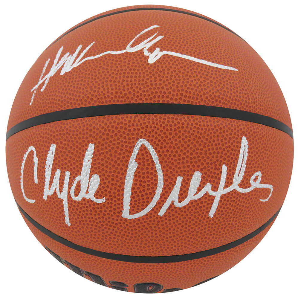 Hakeem Olajuwon & Clyde Drexler Dual Signed Wilson Indoor/Outdoor NBA Basketball