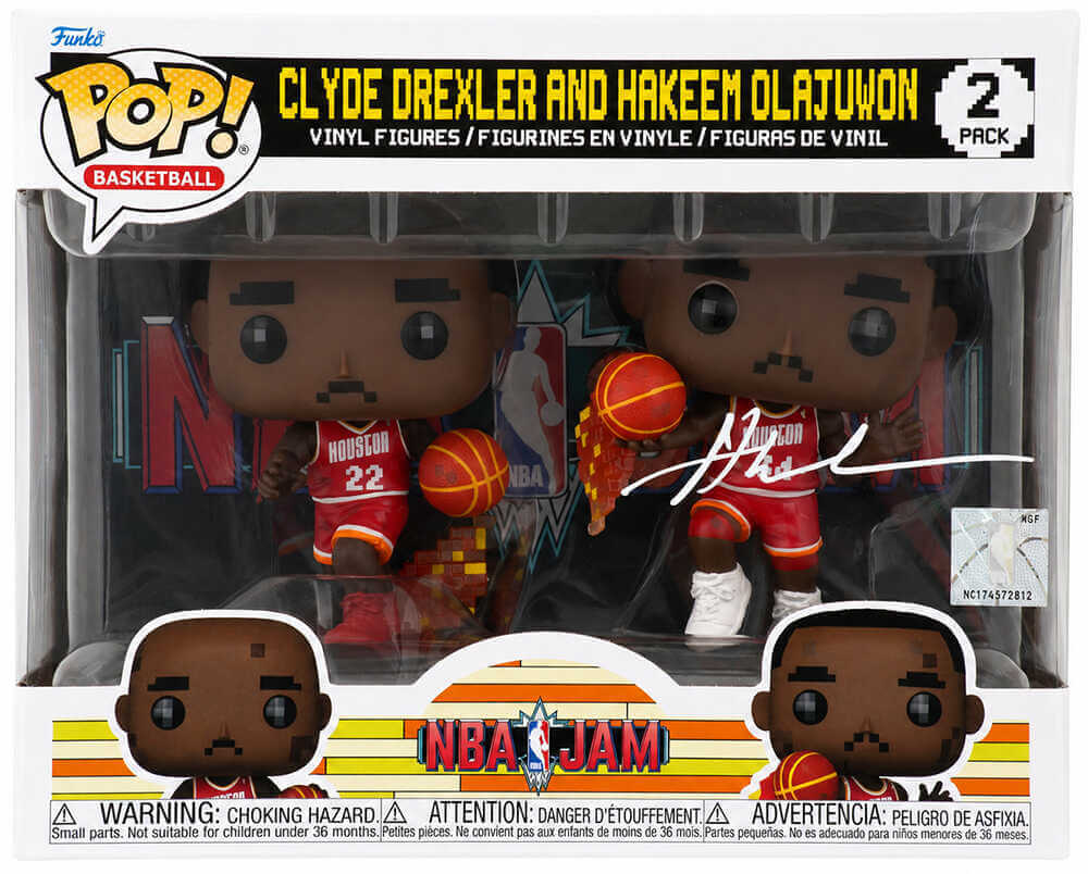 Hakeem Olajuwon Signed Houston Rockets NBA Jams With Clyde Drexler 2-Pack Funko Pop Doll